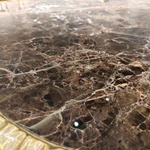 Layered Hammered Gold Dining Table with Dark Breccia Marble Top